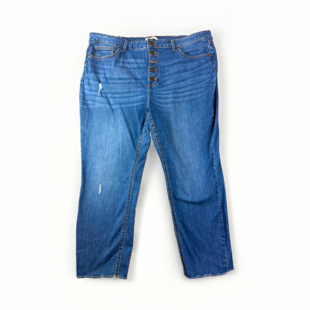 Lauren Conrad blue denim skinny ankle cut-off jeans, women's plus 20W, stretch